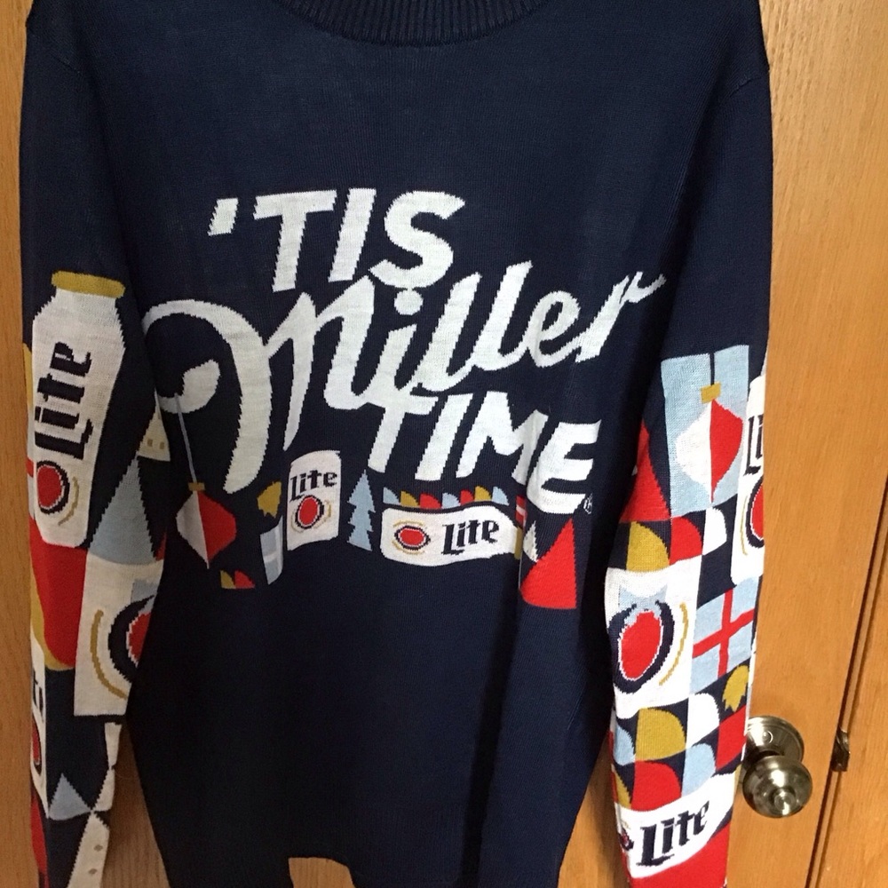 Miller Lite Novelty Ugly Navy Sweater Size Large